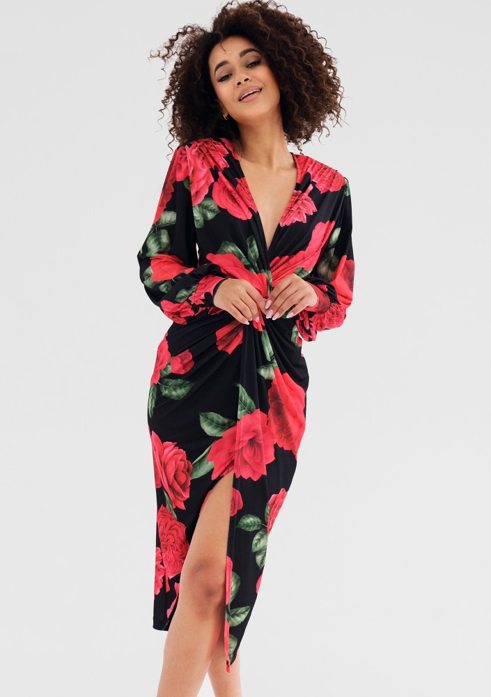 Labelle - Coctail midi dress with a roses print