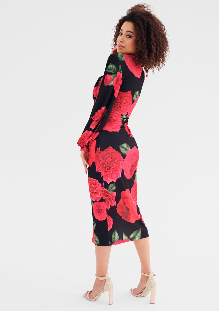 Labelle - Coctail midi dress with a roses print
