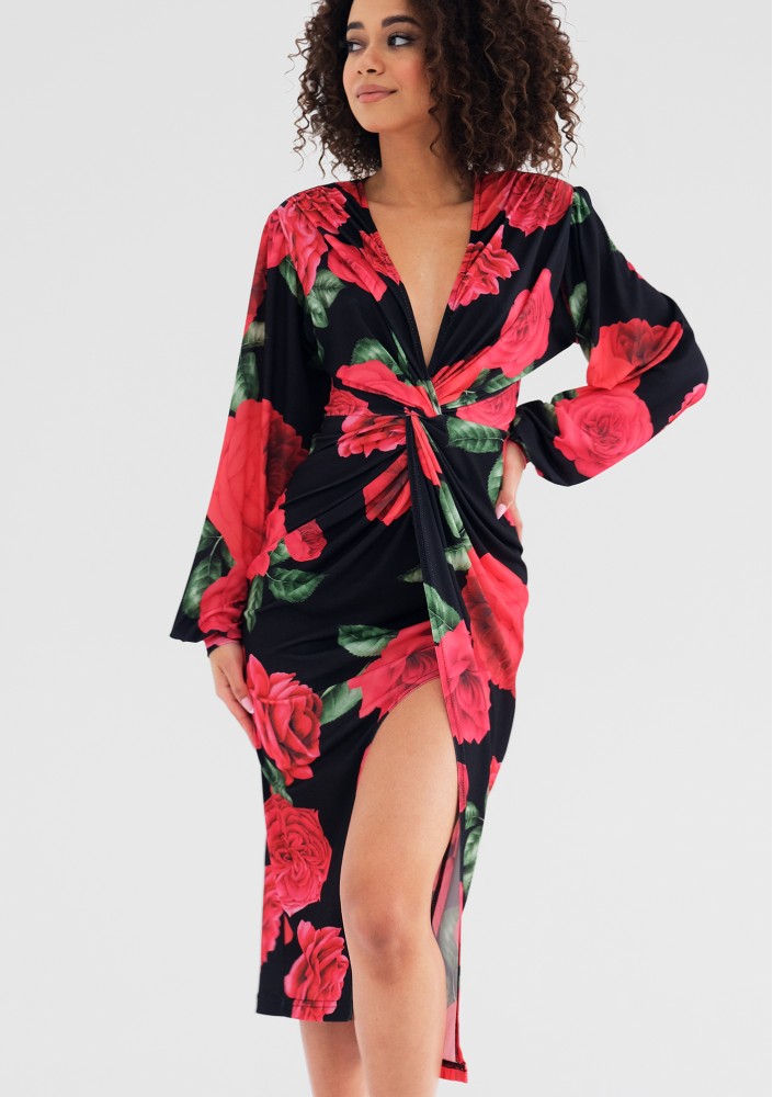 Labelle - Coctail midi dress with a roses print