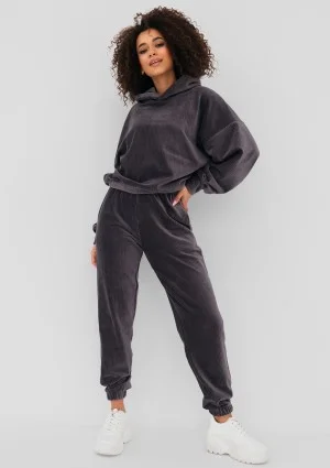 Jogg - Bluza welurowa w prążki Szara