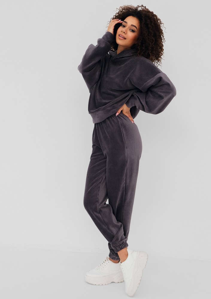 Jogg - Bluza welurowa w prążki Szara