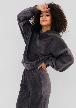 Jogg - Bluza welurowa w prążki Szara