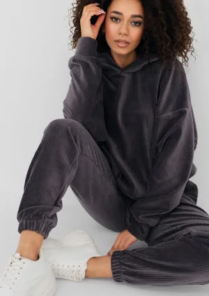 Jogg - Bluza welurowa w prążki Szara