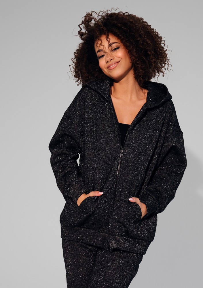 York - Bluza rozpinana ze srebrną nitką Czarna