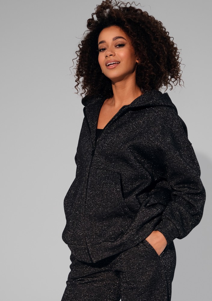 York - Black shiny zipped jumper