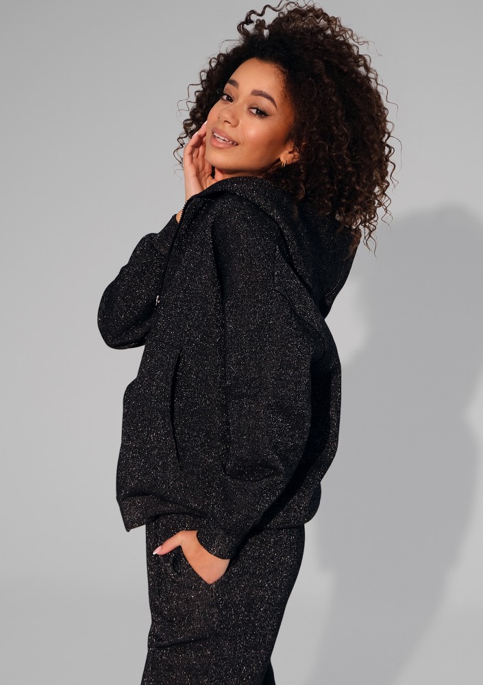 York - Black shiny zipped jumper