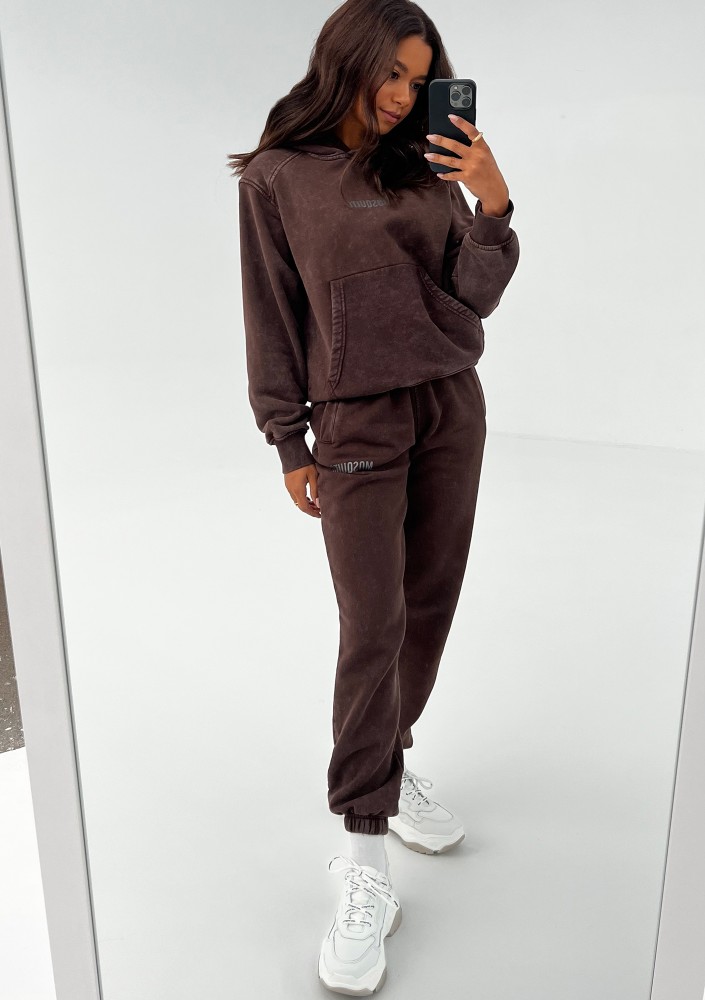 Sabo - Spodnie z efektem sprania Dark Brown