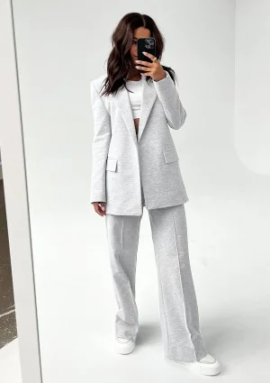 Ellis - Loose light melange grey cotton pants