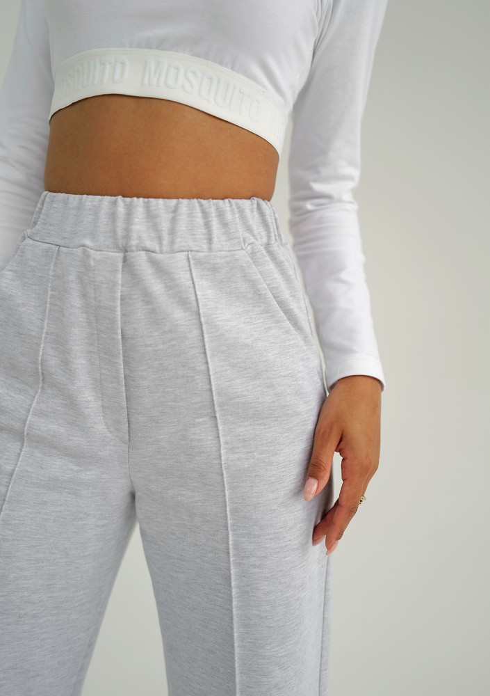 Ellis - Loose light melange grey cotton pants