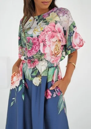 Greta - navy blue floral printed midi dress