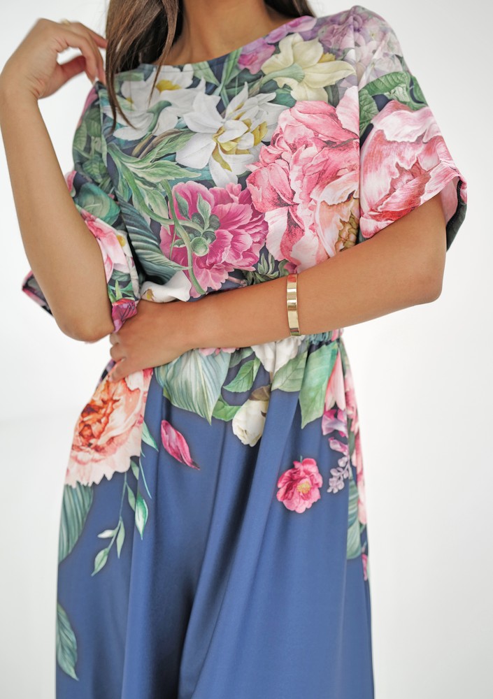 Greta - navy blue floral printed midi dress