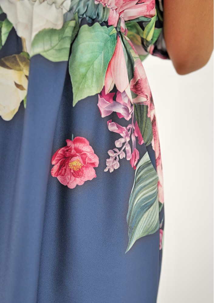 Greta - navy blue floral printed midi dress