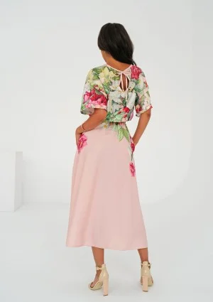 Greta - Powder pink floral printed midi dress