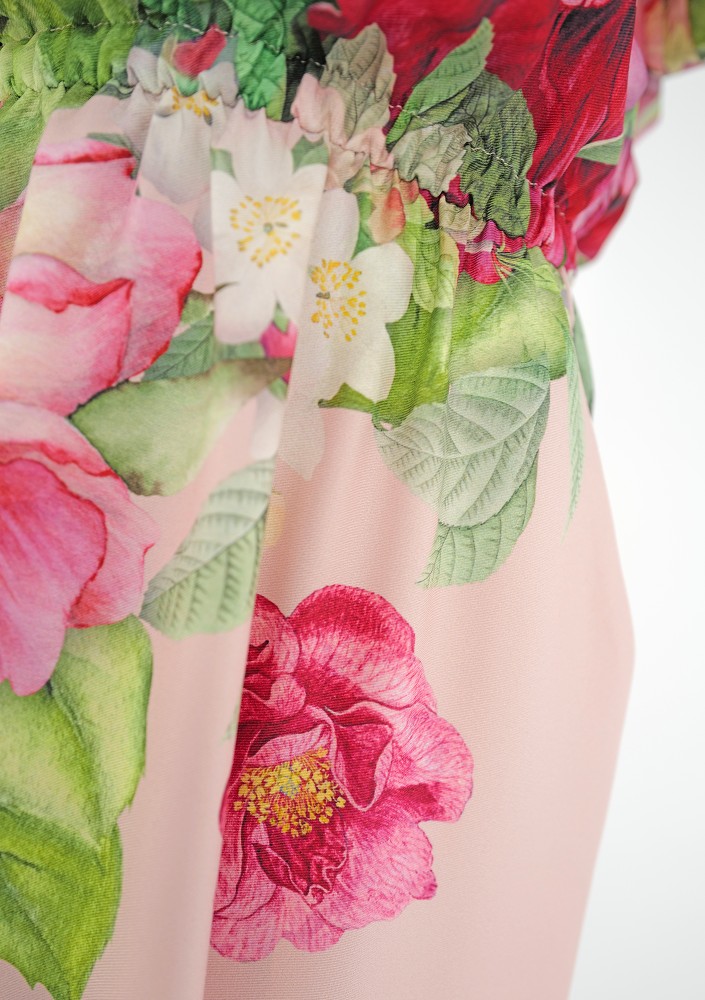 Greta - Powder pink floral printed midi dress