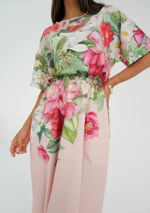 Greta - Powder pink floral printed midi dress