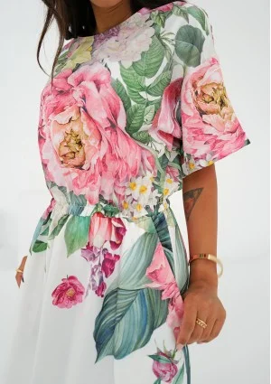 Greta - Ecrue floral printed midi dress