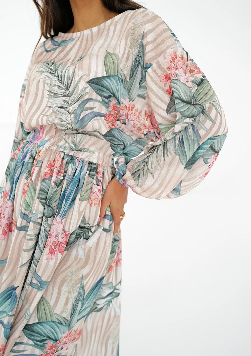 Elvire - Sukienka midi z szyfonu w Liście