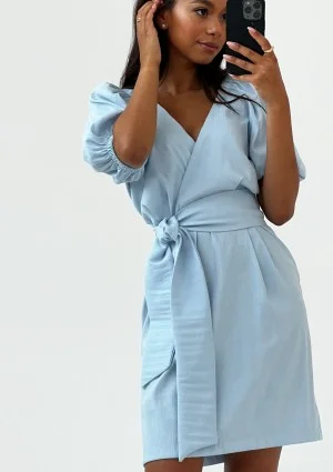 Ariela - Sukienka mini z bufkami Błękitna