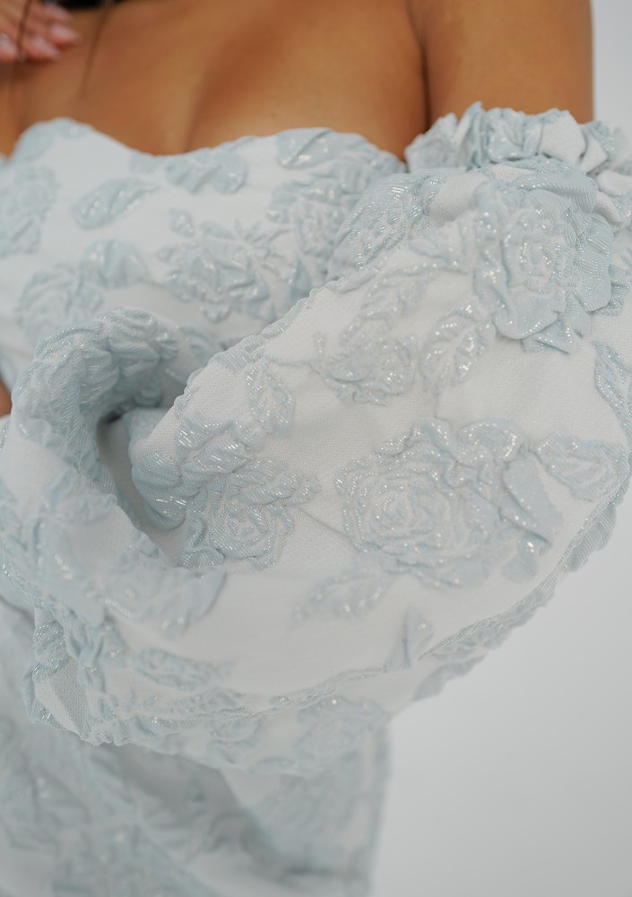 Sonia - Żakardowa sukienka na wesele Błękitna