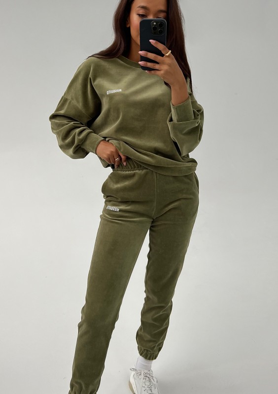 Pure - Olive green velvet oversize sweatpants