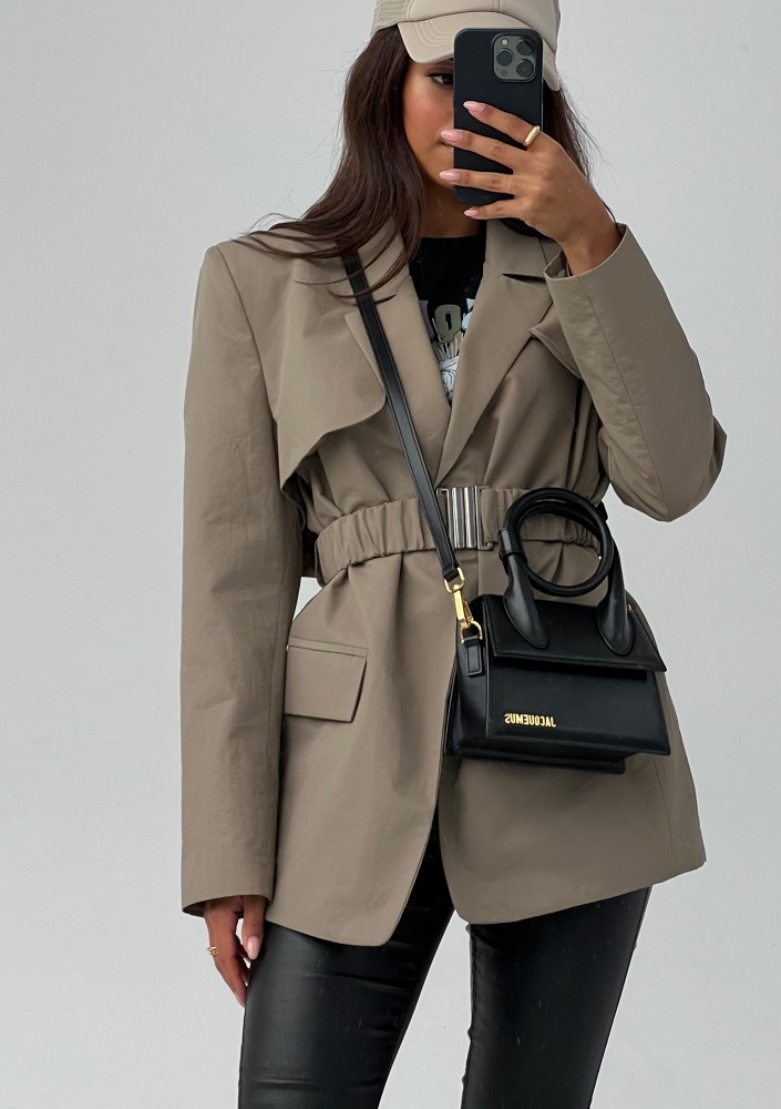 Yoro - Krótki trencz damski z klapami Beżowy