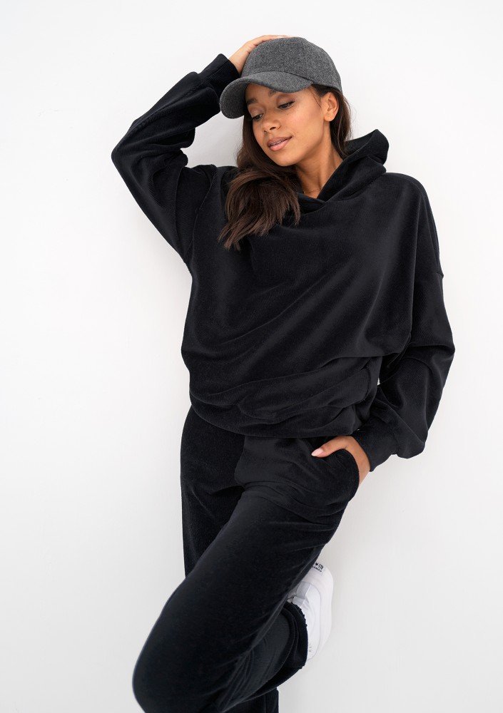 Jogg - Bluza welurowa w prążki Czarna