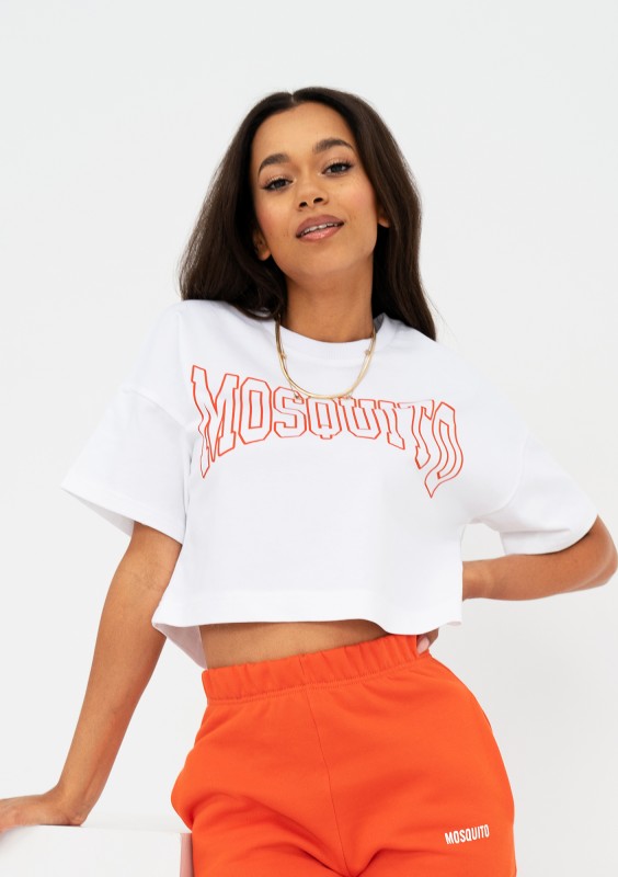 Way - White crop top "Fiesta orange" logo