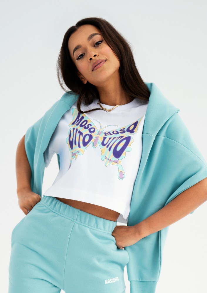 Way - White crop top "Butterfly logo" print