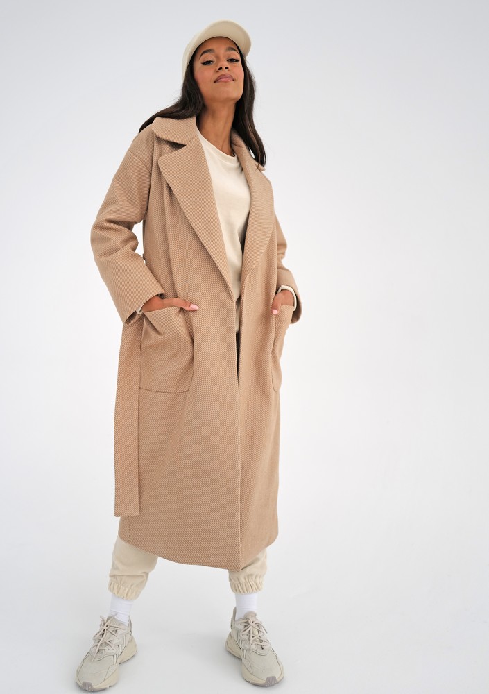 Sage - Beige pinstripe winter coat