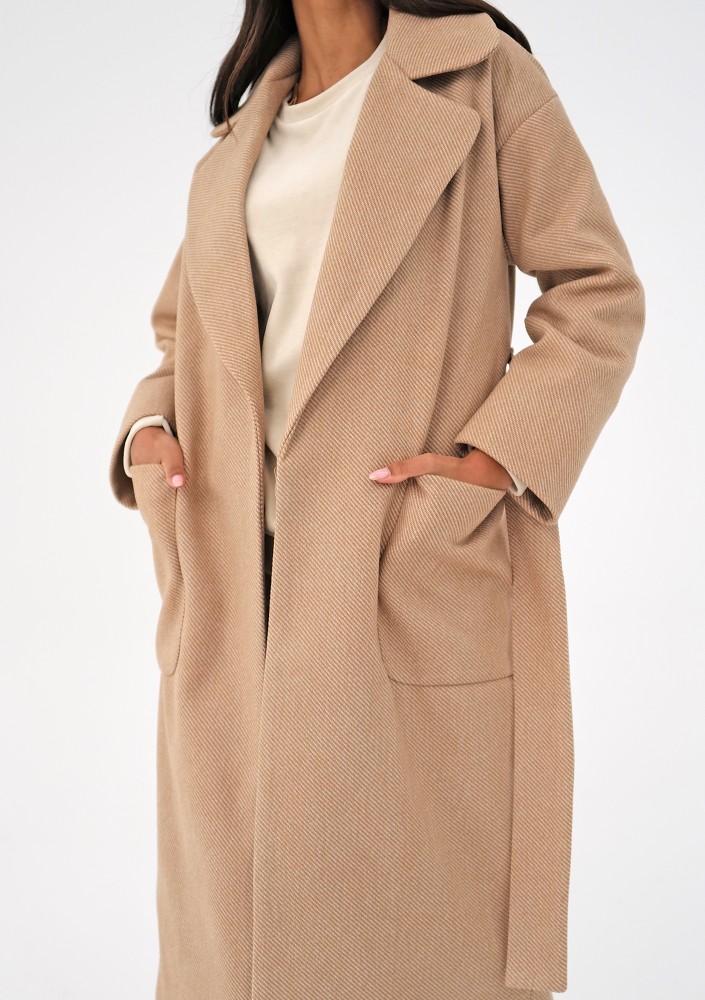 Sage - Beige pinstripe winter coat