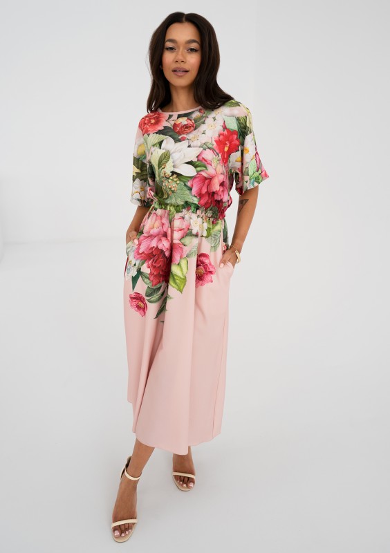 Greta - Powder pink floral printed midi dress