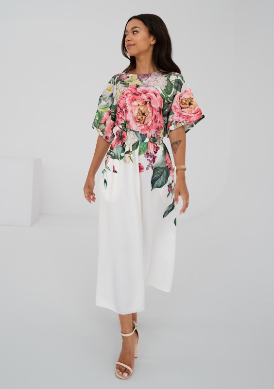 Greta - Ecrue floral printed midi dress