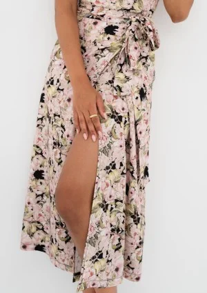 Selma - Pink flowers printed wrap dress