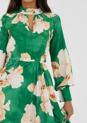 Florence - Sukienka midi w kwiaty Zielona