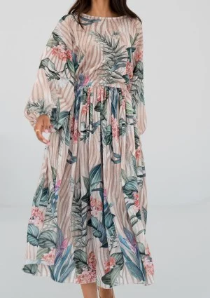 Elvire - Sukienka midi z szyfonu w Liście