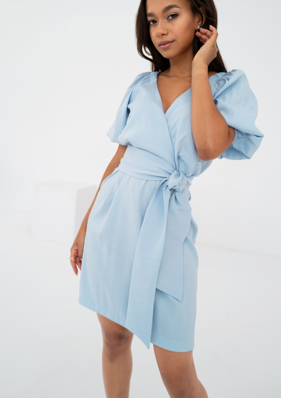 Ariela - Sukienka mini z bufkami Błękitna