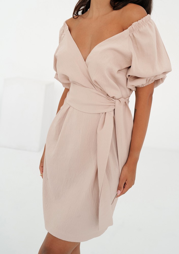 Ariela - Sukienka mini z bufkami Beżowa