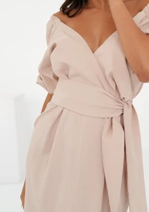 Ariela - Sukienka mini z bufkami Beżowa