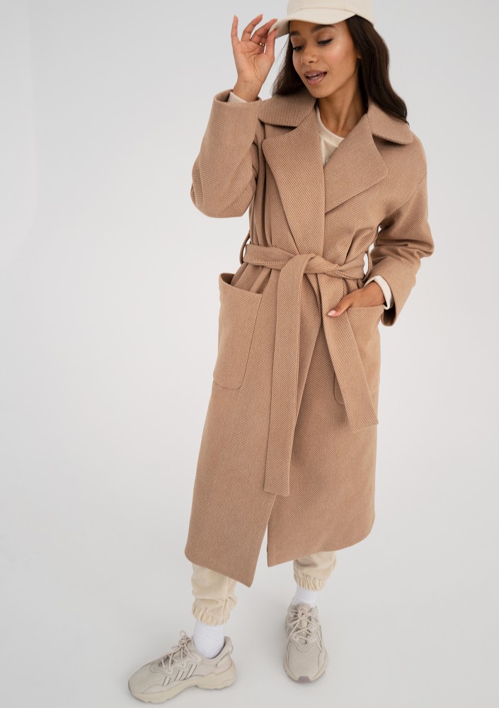 Sage - Beige pinstripe winter coat