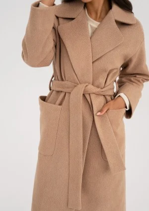 Sage - Beige pinstripe winter coat
