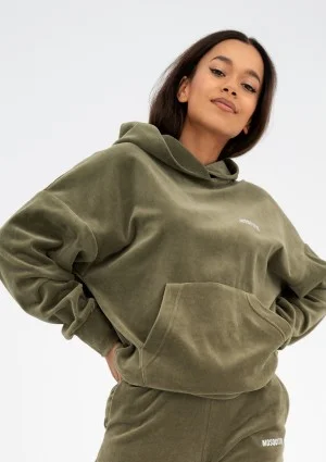 Pure - Olive green velvet oversize hoodie