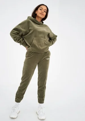 Pure - Bluza welurowa z kapturem Natural Olive