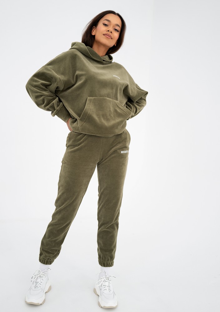 Pure - Olive green velvet oversize hoodie