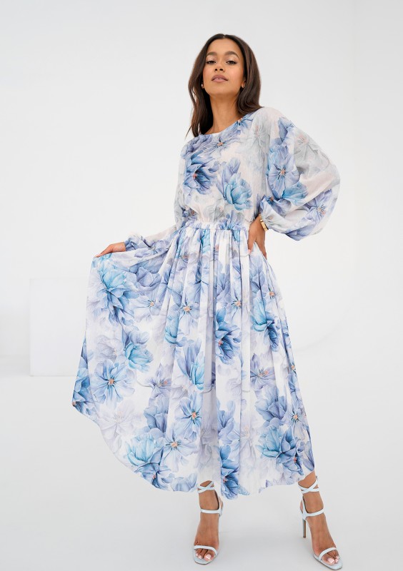 Elvire - Sukienka midi Blue Flowers