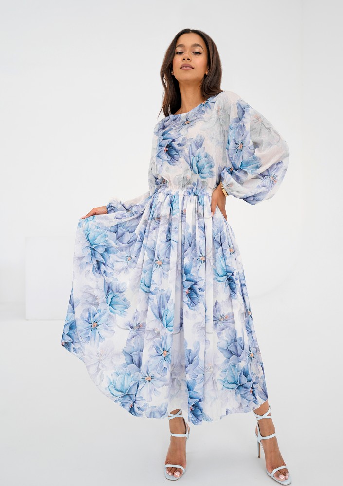 Elvire - Sukienka midi Blue Flowers