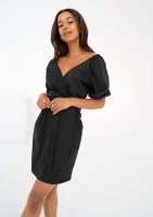 Ariela - Koktajlowa sukienka mini z bufkami Czarna