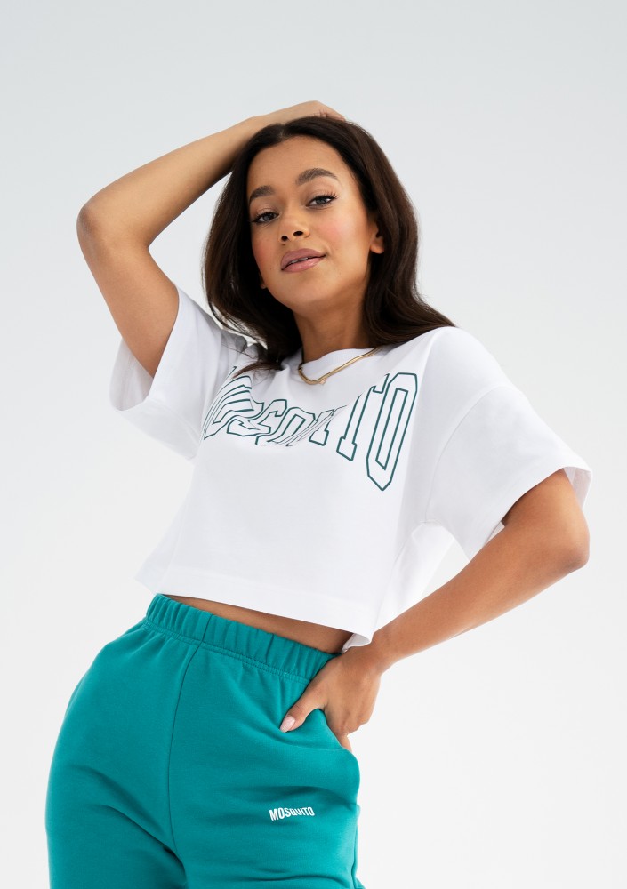 Way - Koszulka crop z logo ,,Biscay Blue" Biała