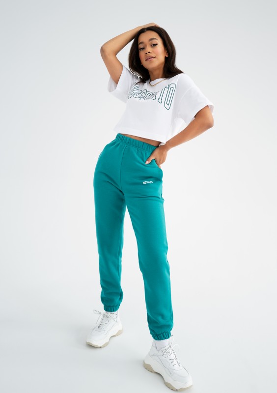 Way - White crop top "Biscay Blue" logo