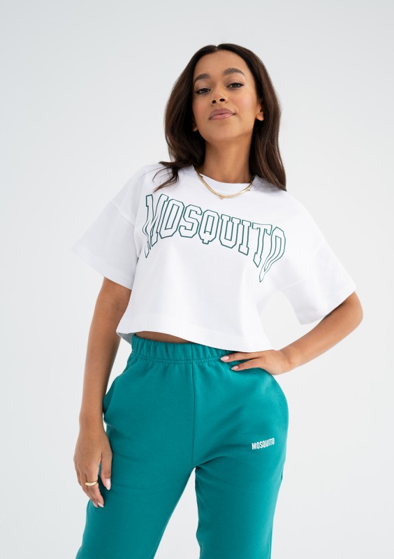 Way - White crop top "Biscay Blue" logo