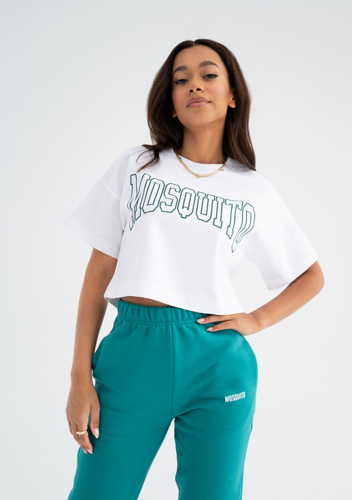 Way - White crop top "Biscay Blue" logo